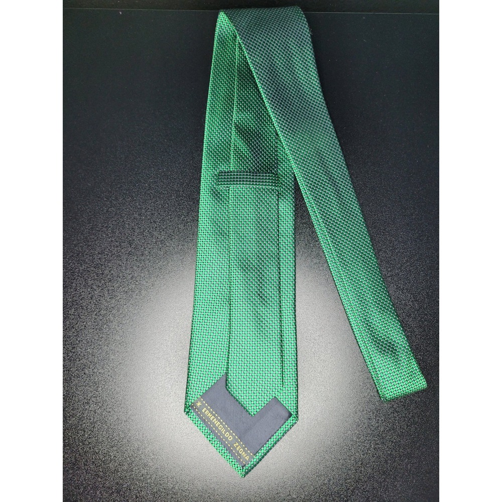 Ermenegildo Zegna Men's Necktie Green Micro-check Silk 3.75" x 58" Excellent - Picture 2 of 4
